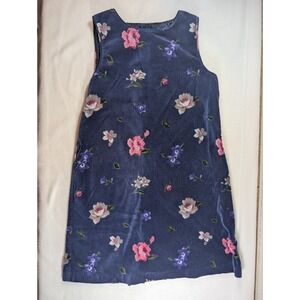 Talbots Kids Navy Velvet Dress with Multicolor Floral Accents 8